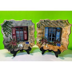 Tabletops Unlimited Hand Painted "Rue de Paris" French Windows Salad Plates 4